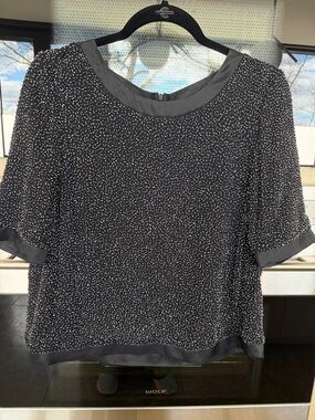 St. John Black Beaded Short Sleeve Blouse